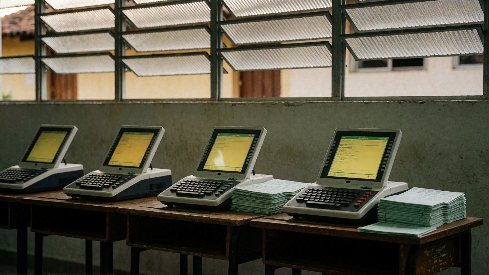 Urna eletrônica em sala de votação em Itajuípe